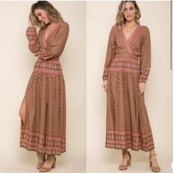 RAGA Pink and Brown Long Sleeve Dress Anthropologie Size Small NWTS - Picture 3 of 6
